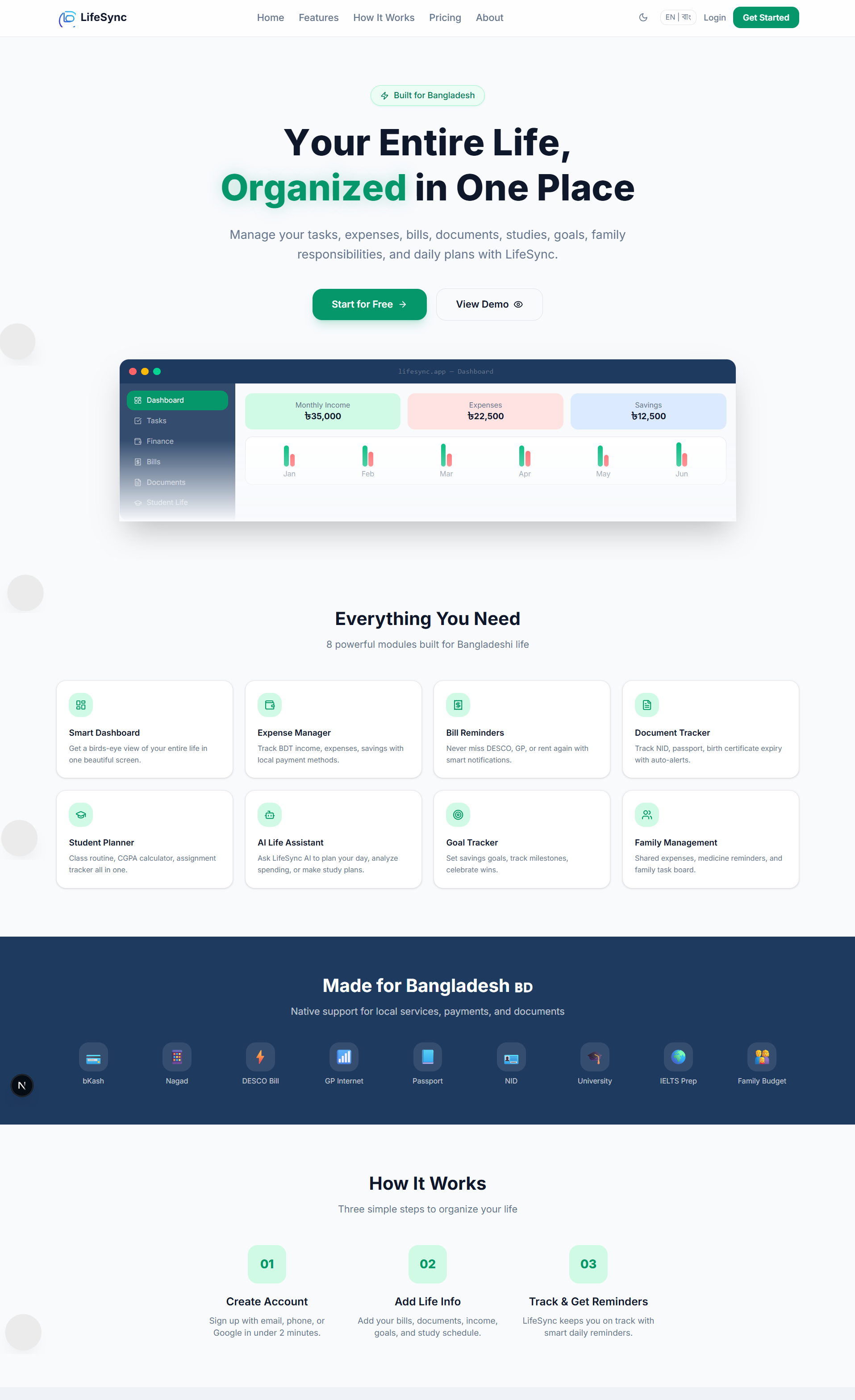 LifeSync dashboard preview